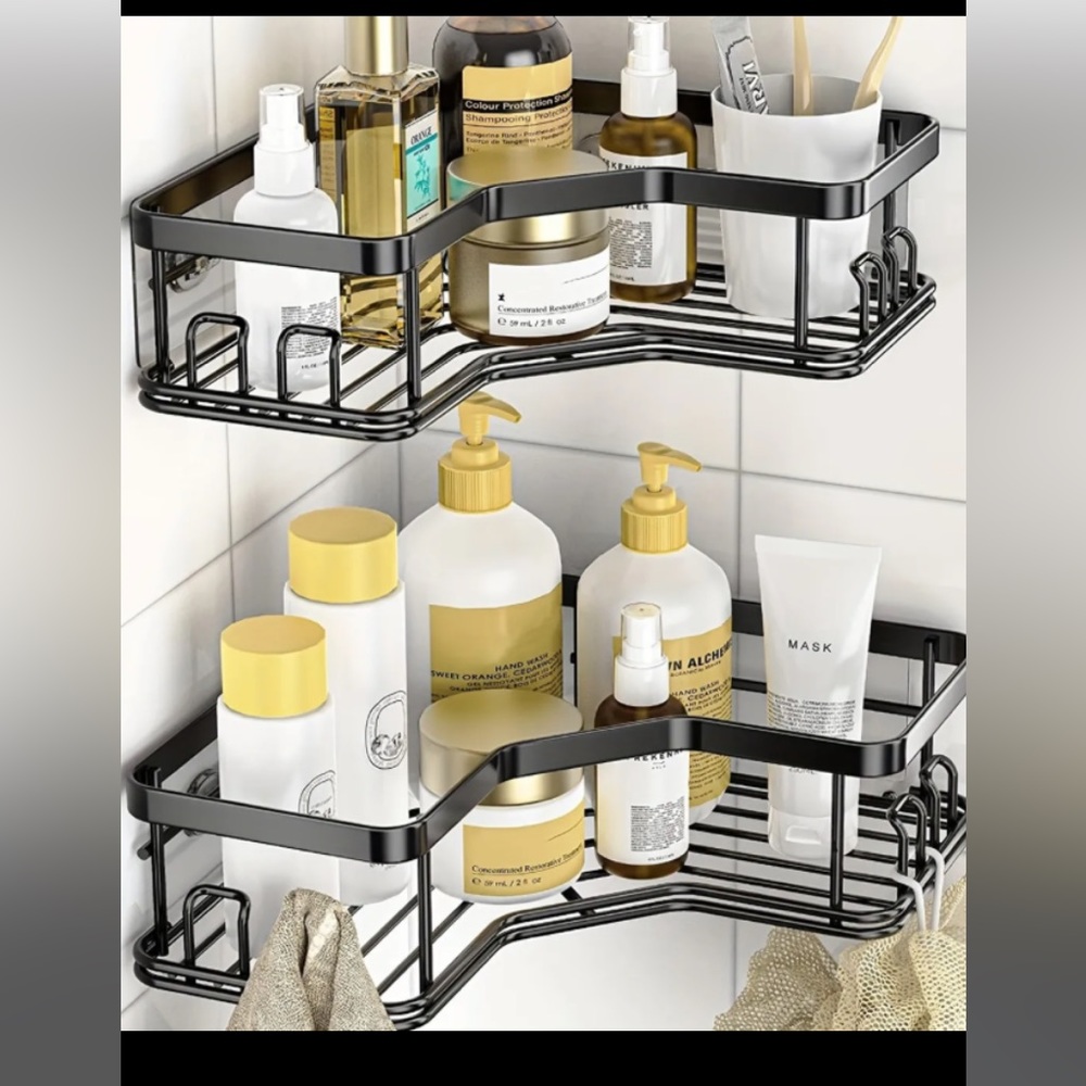 $49 NWT 2pc Corner Shower Caddy/Organizer Shelf, Black stainless steel - Picture 4 of 8